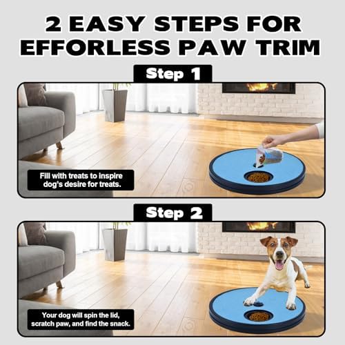 Rislobx Dog Nail Scratch Board, 3 in 1 Rotatable Round Dog Scratch Board with Food Storage Compartment Box Nail Grinder Claw Care, Stress-Free Pad (Blue)