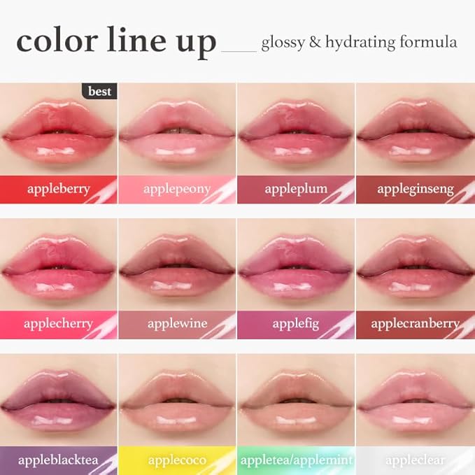 NOONI Korean Lip Oil - Applewine | Long-Lasting, Moisturizing, Plumping, Revitalizing for Dry Lips, Waterproof, No Peel Off, Hydrating, Nourishing Crystal Clear, Stocking Stuffers, 0.12 FL Oz