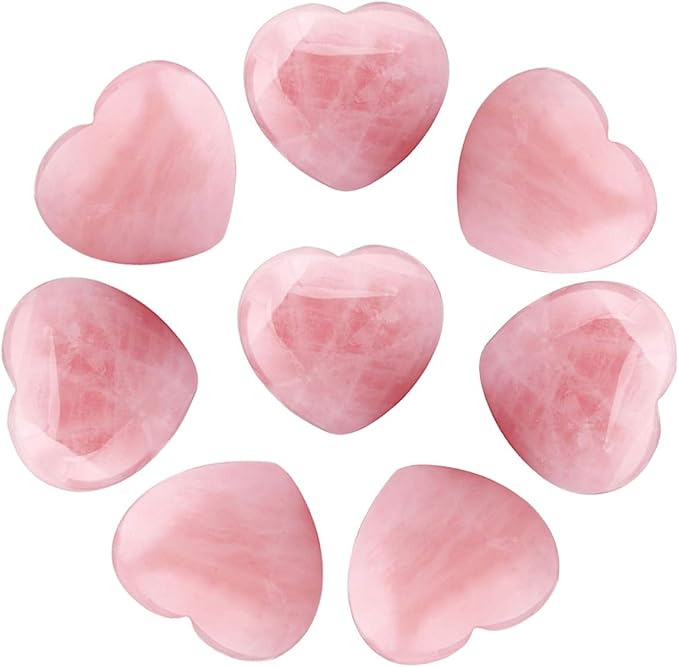SUNYIK Assorted Natural Gemstones Carved Puff Heart Pocket Stone Set, Healing Palm Crystal Set for Christmas, Pack of 8(1")