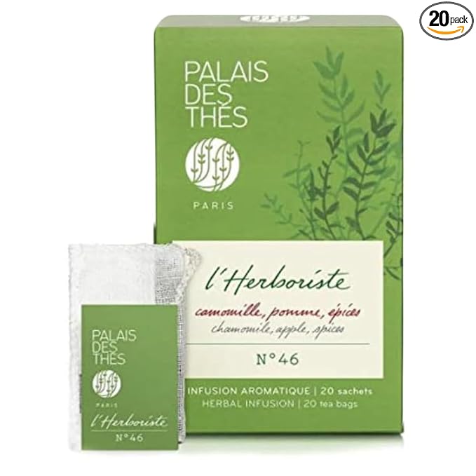 Palais des Thés Caffeine-Free Tea - L'Herboriste N∞46 Organic Relaxation Herbal Blend with Chamomile, Apple & Spices - Premium Tea Bags, Serves 20 Cups