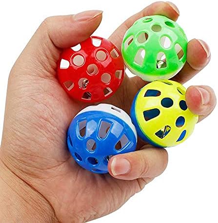 VOVIGGOL 12PCS 4CM Cat Toy Ball with Bell, Pet Ball Kitten Toy with Bell Cat Jingle Balls for Cats Kitten, Plastic Jingle Balls Pounce Chase Rattle Toys, Random Color
