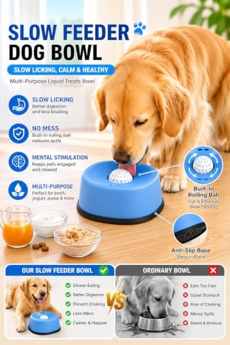 Dog Lick Bowl with Rolling Ball for Liquid, Interactive Lick Enrichment Toy