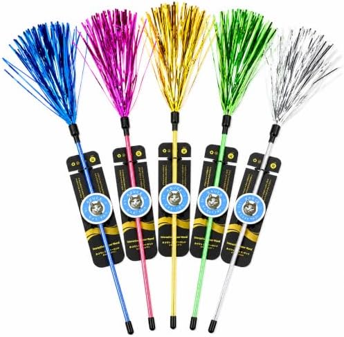 ADUCK Tinsel Cat Wand Toys for Indoor Cats, Interactive Kitten Toys, 5 Pack