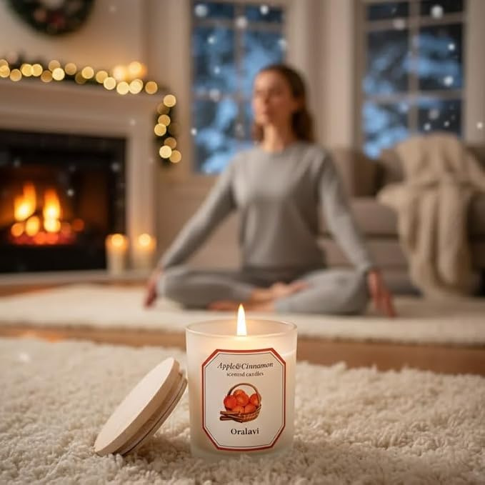 Cinnamon Apple Scented Candles for Home, Non-Toxic Soy Wax 16oz Aromatherapy Candle Gifts for Men & Women, Highly Scented & Long Lasting Candle for Home Relaxation|Stress Relief|Mediation|Spa