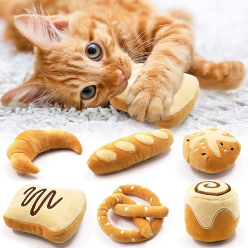 CiyvoLyeen Plush Bread Catnip Toys for Indoor Cats 6 Pack