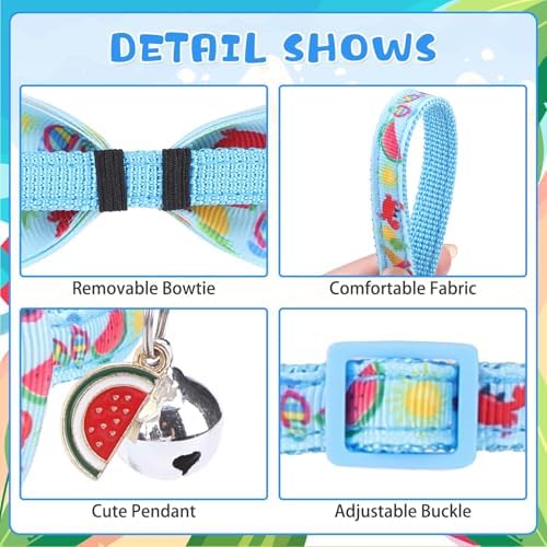 KOOLTAIL Cat Collar Breakaway with Bow Tie and Bell, 3 Pack Fancy Blue Ocean Theme Kitten Collars with Cute Charm Pendant & Safety Buckle, Adjustable Soft Collars for Boys Girls Kitty