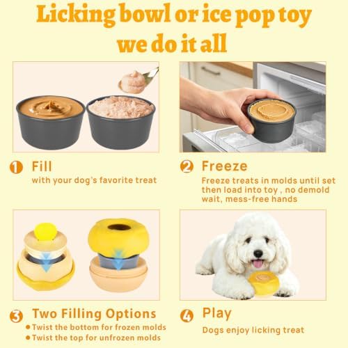 Dog Toy for Aggressive Chewers, Lick Bowl Freezable Treat Toy, Interactive Enrichment Toy, Mental Stimulation for Dogs, Keep Them Busy(Yellow)