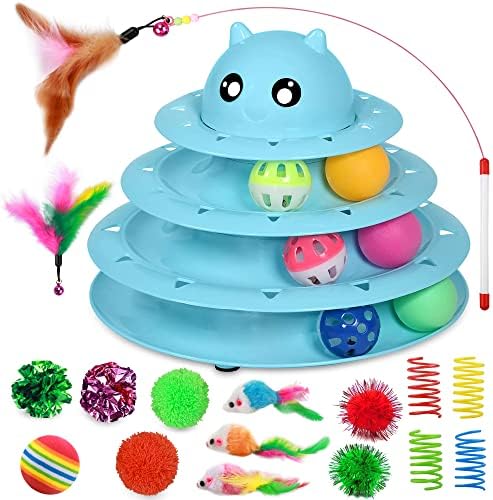 UPSKY 20 PCS Cat Toys Set with Teaser, Mice, Spring, and Various Ball Toys | Puzzle Kitten Toys, Sturdy Structure, Detachable Design, Easy to Assemble, Anti-Slip, Reduces Boredom for Indoor Cats