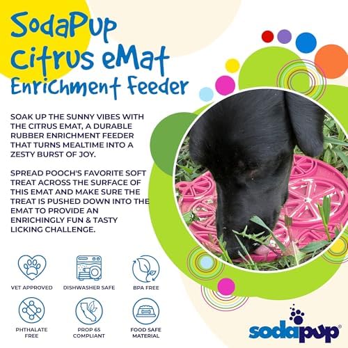 SodaPup Citrus Round eMat – Durable Enrichment Feeder Lick Mat for Dogs & Cats, Non Toxic Pet Safe Food Safe Material, Made in USA, Slow Feeder for Calming & Digestive Health