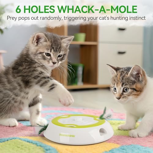 AFP Interactive Cat Toy, Adjustable Speed Automatic Whack a Mole Cat Toy with 6 Random Holes, USB Rechargeable Electronic Toy for Indoor Cats Kittens, Cat Teaser Toy, Non-Slip Base & 2 Replaceables