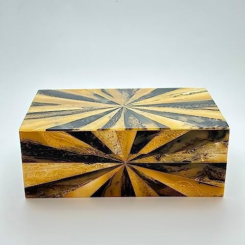 Perilla Home Home Decor Decorative Storage Wooden Box Small Yugen Organizer Tool Stash Card Craft Treasure Trinket Memory Keepsake Jewelry Box for Men and Women, Gifts For All, Black, Yellow and Brown