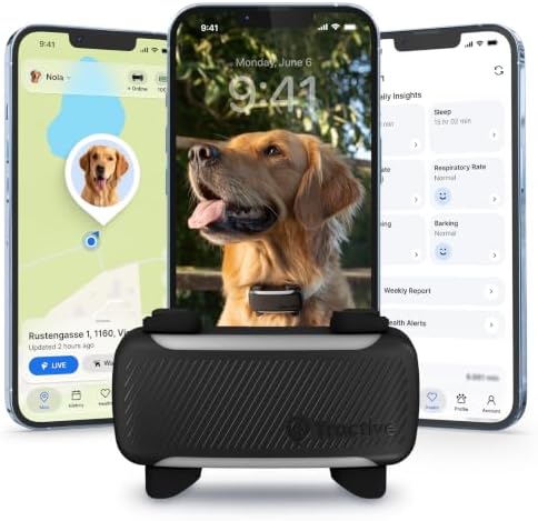Tractive XL Smart Dog GPS Tracker | Live Pet Tracker with Virtual Fence | Vital Signs Monitoring of Heart & Respiratory Rate | Up to 6-Weeks Battery Life | Dog Collar Attachment (Black)