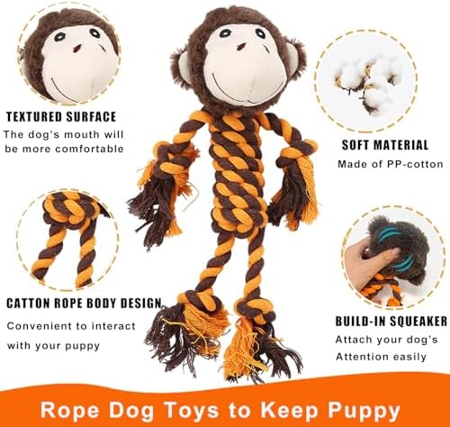 Monkey Rope Dog Toy, Plush Elephant Squeaky Dog Toy, 2 Pack