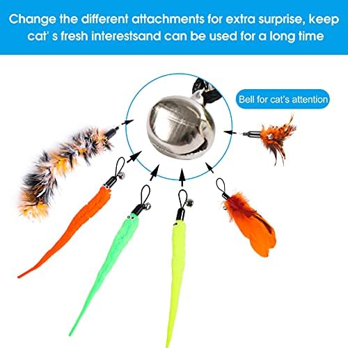 9 PCS Cat Fishing Pole Toy, Retractable Cat Feather Toys with Cat Wand Plush Fish Worm Feathers with Bells Catnip Interactive Cat Teaser Toys for Kitten Cat