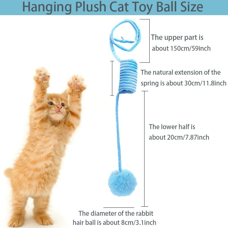 2pcs Hanging Plush Cat Toy Ball,Self-Play Hanging Stretchable Cat Spring with Bell,Hanging Cat Toy,Interactive Cat Toys for Indoor Cats Play Chase Exercise (Blue & Yellow)