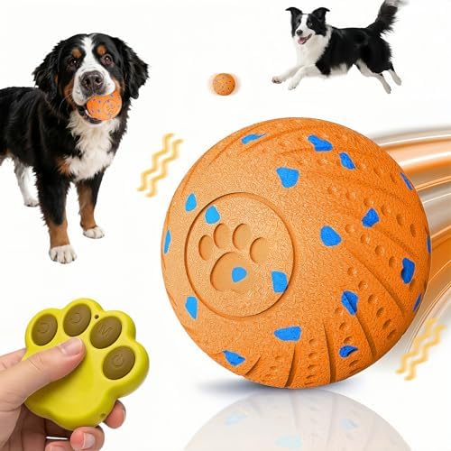 Interactive Dog Toy Ball with Remote: Automatic Bouncing, Vibration and Jumping Action Interactive Toy, Durable Duraspin for Aggressive Chewers, Rechargeable, for Indoor & Outdoor Use Orange.
