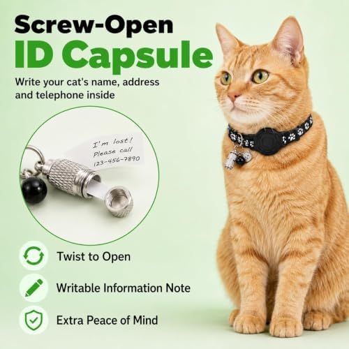 GPS Collar for Cats (Android Only) Pet Tracker, Soccer Style Smart Tag Compatible with Google Find My, Waterproof No Monthly Fee Cat Tracking Collar, Game Day Football Design for Pet Safety