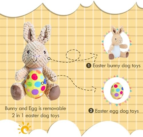 Easter Dog Toys,Easter Rabbit Bunny Egg Plush Squeaky Toys,Easter Rabbit Plush Squeaky Chew Toys for Small Dogs