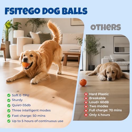 Fsitego Interactive Dog Ball Toys, Automatic Moving Bouncing, Rotating Smart Dog Toy for Small, Medium, Large to Keep Them Busy, Durable E-TPU Material & IP65 Waterproof, 5H Continuous Use(Orange)