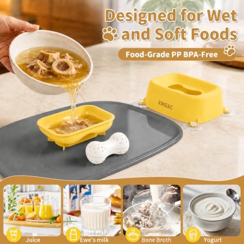 Dog Lick Bowl Slow Feeder with Rolling Log & Suction Base,Yellow,Mat