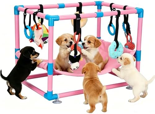 Pink Puppy Play Gym with 8 Hanging Toys