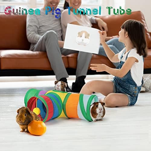 YUEPET Guinea Pig Tunnel, 3-Way Collapsible Play Tubes with Ball, Rainbow