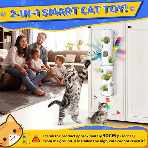 Cat Toys Interactive for Indoor Cats, Mounted Feather Automatic Enrichment Cat Toy with Speed Adjustable Smart Activated for Kittens & Bored Adult Cats, USB Rechargeable, Perfect For Indoor Cats