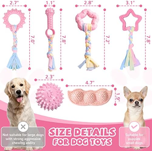 ABRRLO 6 Pack Puppy Teething Toys Cute Pink Puppy Chew Toys for Teething Small Breed Dog Chew Toy Interactive Pet Toy Set for Puppies to Keep Them Busy Soft Durable Small Breed Doggy Chewing Ball