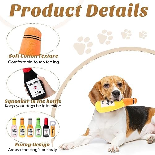 Shappy 6 Pcs Squeaky Dog Toys Beer Bottle and Opener Design Interactive Dog Toys for Small and Medium Pet Playing, Without Stuffing