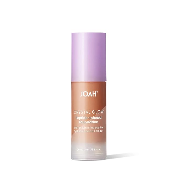 JOAH Crystal Glow Peptide-Infused Foundation, 2-in-1 Multitasking Korean Makeup with Blurring Face Primer, Luminizer, Hydration & Skin Defense for a Flawless Finish, 1.01 Oz, Tan Neutral
