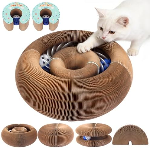 2pack Expandable Cat Scratcher Cardboard Toys with Bell Balls