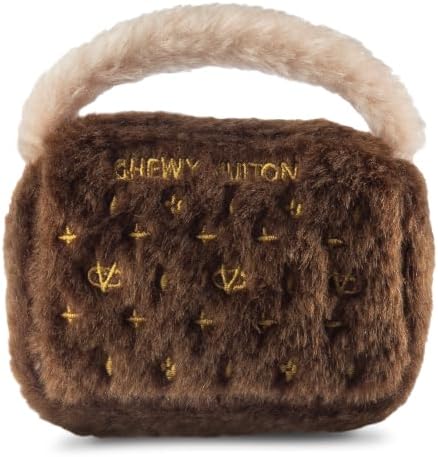 Dog Diggin Designs Chewy Vuiton Plush Dog Toy Purse | Luxury-Inspired Parody Designer Handbag with Squeaker, Soft Plush Fashion Dog Toy – Haute Couture Purses & Handbags