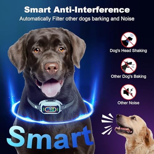 Smart Bark Collar for Dogs, 5 Modes Training Collar | Smart bark collar with beep, vibration and shock modes, 7 sensitivity levels, LED display, rechargeable waterproof design