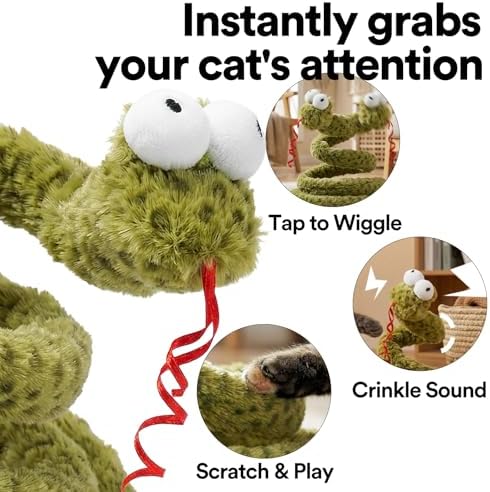 ZEZE Forest Snake Spring Interactive Cat Toy with Scratch Base, Bouncy Spiral Plush Teaser with Crinkle Sound & Ribbon, Self-Play Boredom Relief for Indoor Cats