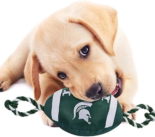 NCAA Michigan State Spartans Football Dog Toy, Tough Quality Nylon Materials, Strong Pull Ropes, Inner Squeaker, Collegiate Team Color