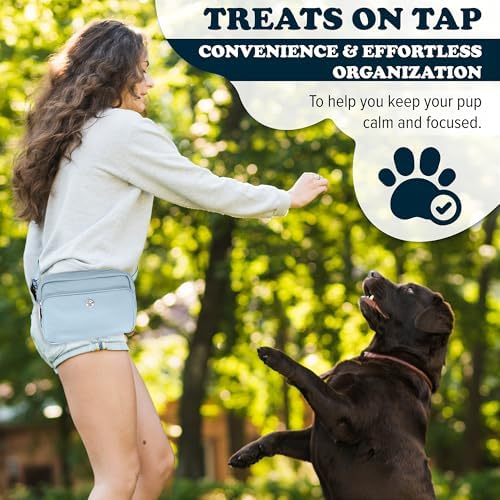 Puppington 3-in-1 Crossbody & Dog Treat Pouch for Pet Training - Matching Compostable Poop Bags, Built-In Poop Bag Dispenser & Slow-Feeding Travel Dog Bowl - Dog Walking Bag (Ice Blue)