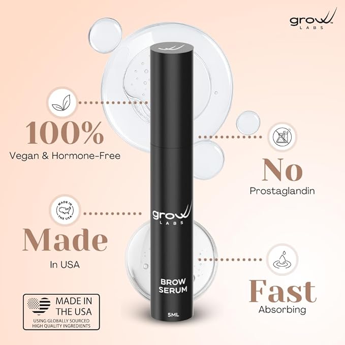 Eyebrow Growth Serum - with Biotin & Peptides - Eye Brow Serum for Growth - Vegan Brow and Lash Enhancer - Made in USA - Cruelty Free - 5ml