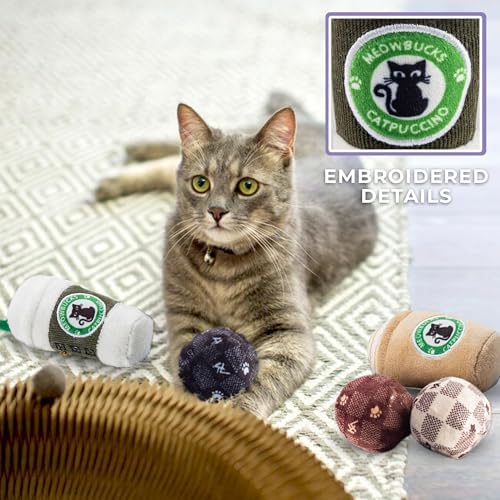 Haute Diggity Kitty Meowbucks Catpuccino Set, Soft Plush Cat Toys