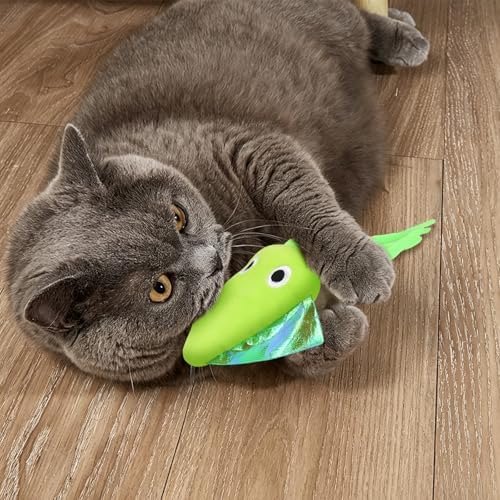 Andiker Cat Toy with Catnip, Squid Shaped Cat Chew Toy with Long Tentacle and Crinkle Paper Interactive Kitten Toy for Kittens & Adult Cats (Green)