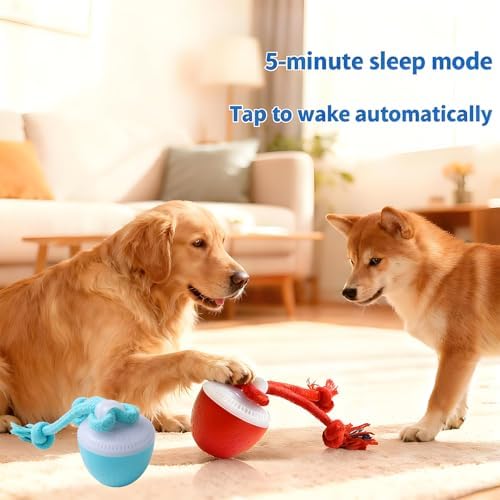 Interactive Dog Ball Toy with Birdsong & Rope, Automatic Moving Dog Toy
