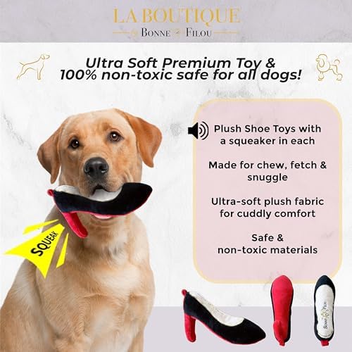 BONNE ET FILOU RED Bottom Shoe Squeaky Dog Toy, Large