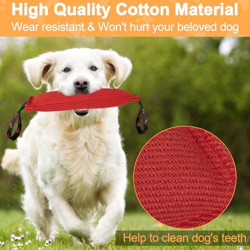 ToLanbbt Dog Tug Toy Bite Jute Pillow Pull Toy with 2 Strong Handles Perfect for Tug of War, Puppy Interactive Play, Tear Resistant Bite Training for Small Medium Large Dogs (Bright Red-Footprint)
