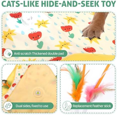 Interactive Cat Toys, Durable Stable Base Touch Activated Kitten Toy, Rechargeable Hide and Seek Cat Toys, Waving Concealed Feather Exercise Toy for Indoor Bored Cats/Kitten