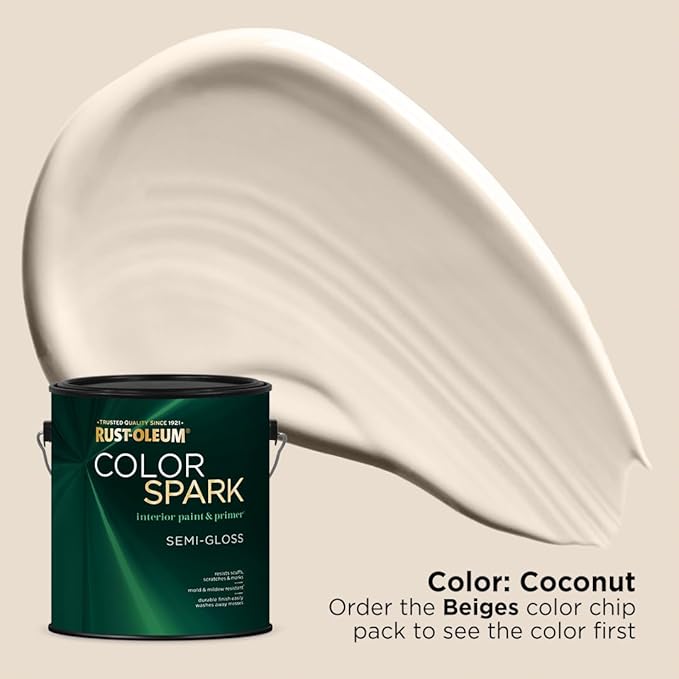 Rust-Oleum Color Spark Interior Paint and Primer in One, Semi-Gloss, Coconut, 1 Gallon