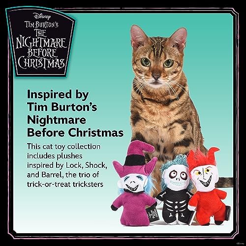 Disney for Pets Tim Burton's Nightmare Before Christmas: Trick-or-Treaters Shock, Barrel, Lock Plush Catnip w/Crinkle Cat Toy- 3PK | Halloween Cat Toys