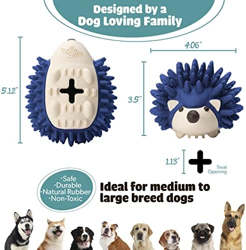 Bella Boo Pets Interactive Dog Toy for Strong Chewers - Freddy The Hedgehog Blue All-in-One Treat Ball + Food Dispensing Slow Feeder Dog IQ Puzzle + Dog Crate Toy for Medium and Large Breed Dogs