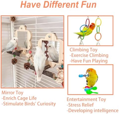 Bird Mirror with Perch Stand,Parrot Swing,Birds Toys for Alleviate Boredom