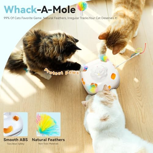 ORSDA Interactive Cat Toys for Indoor Cats, 5-in-1 Hide and Seek Kitten Toys, Interactive Automatic Rechargeable Electric,Whack-A-Mole Exercise Kicker Toy for Indoor Cats