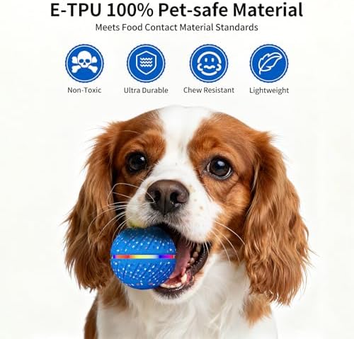 Interactive Automatic Dog Ball, Self-Moving Rolling Toy for Dogs, Chew Resistant E-TPU Material, IPX7 Waterproof, USB-C Rechargeable, Smart Vibration Sensor, Indoor & Outdoor (Blue)