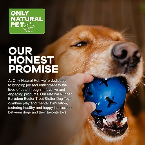 Only Natural Pet Rubber Boredom Buster Treat Stuffer Dog Toys - Interactive Stuffable Feeder Dispenser Fillable Durable Play Puppy Medium Large XS Chew Pup Hide Holder Easy Refill -RubberBall/DarkBlue